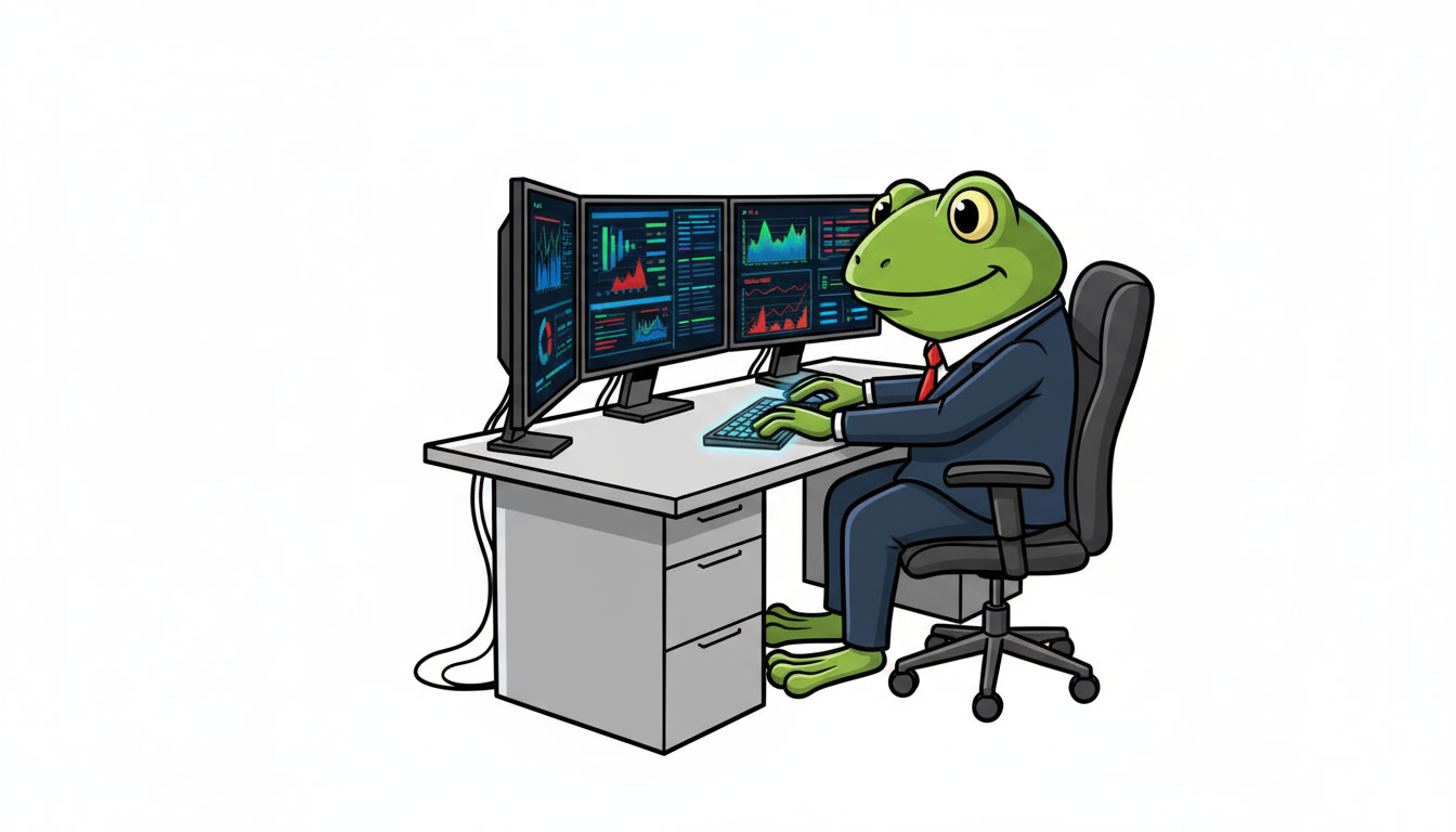 Slick Frog at his desk