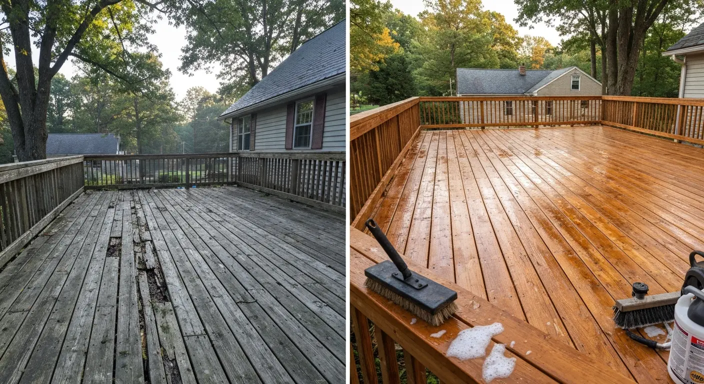 Before and after deck restoration