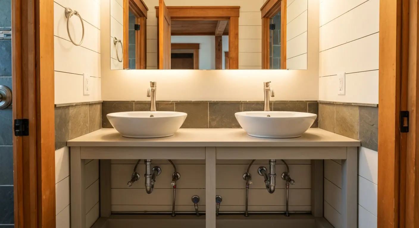 Double-vanity bathroom installation