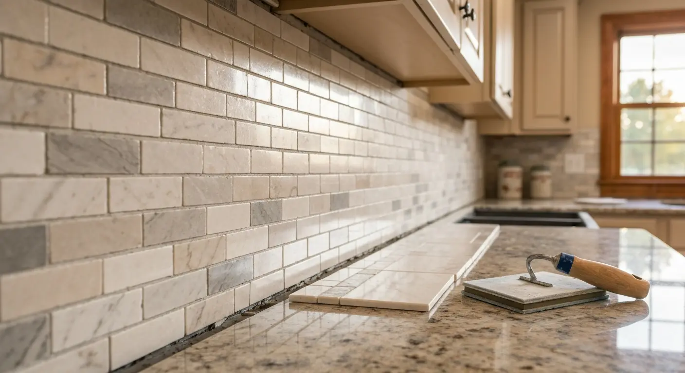 Stone tile backsplash pattern