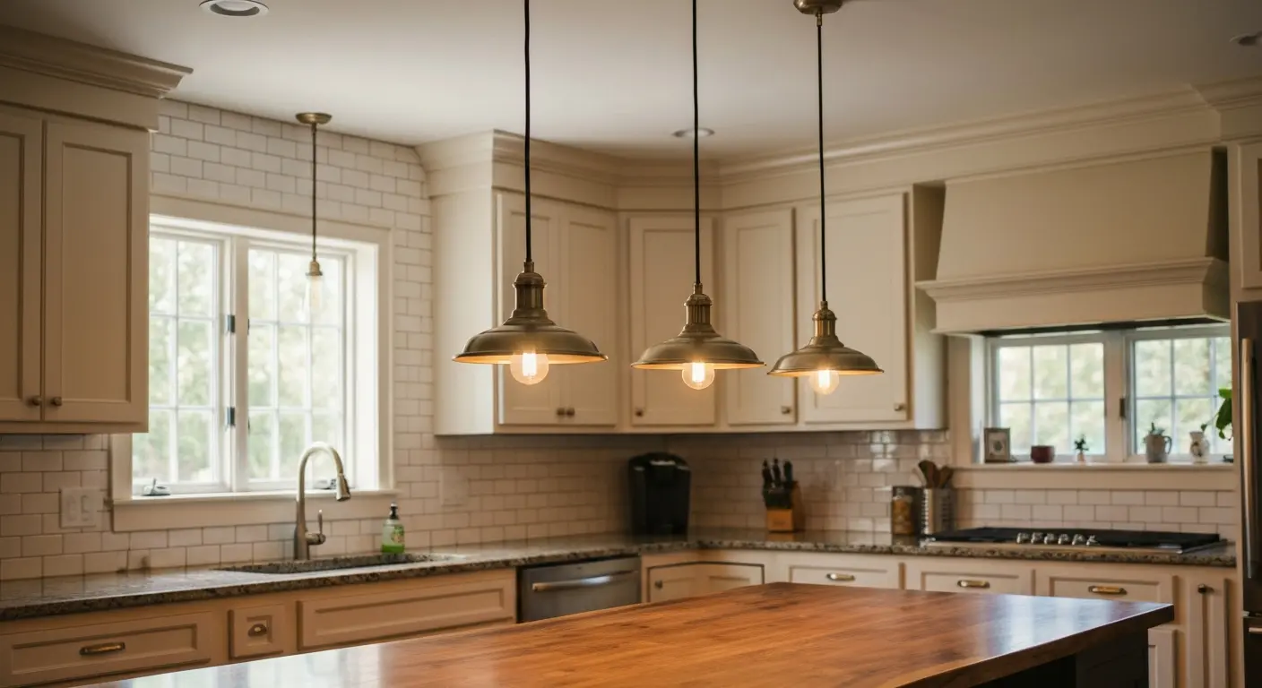 Pendant lights over kitchen island