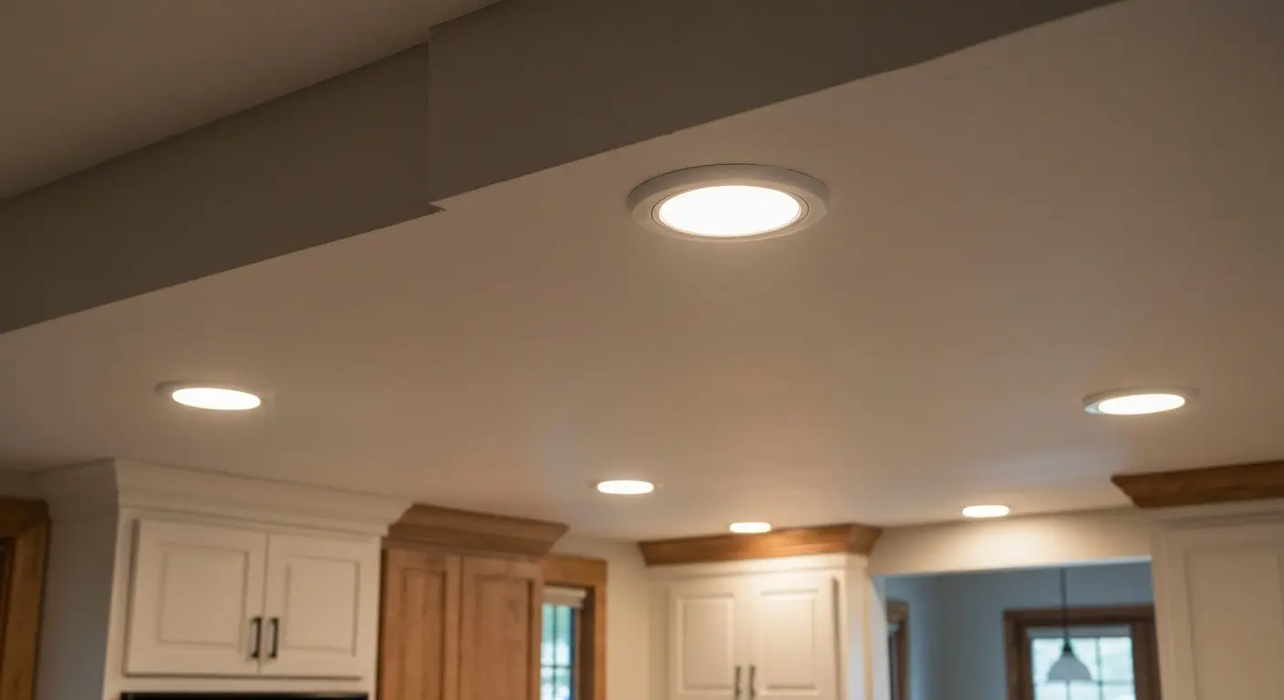 Recessed lighting in modern kitchen ceiling