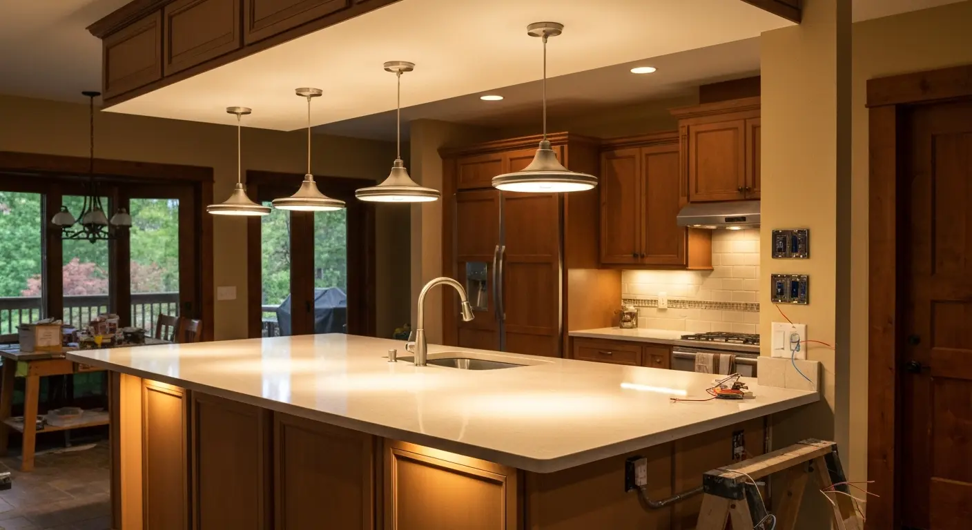 Island lighting fixtures and electrical installation