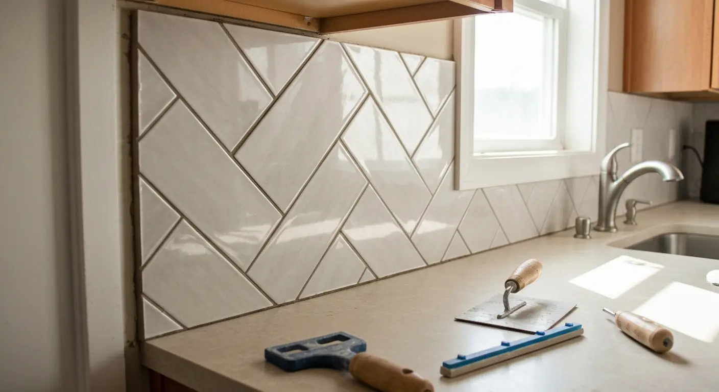 Ceramic tile backsplash installation