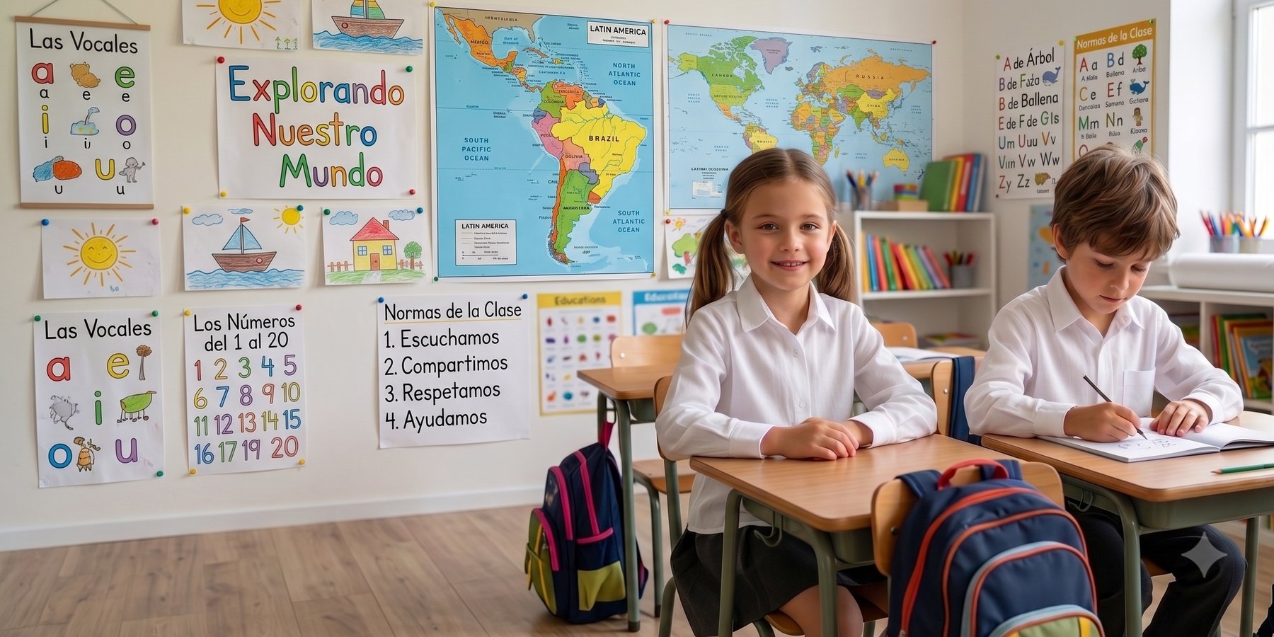 Chicos en el aula con camisa escolar en Batista Soft de Alpaflex