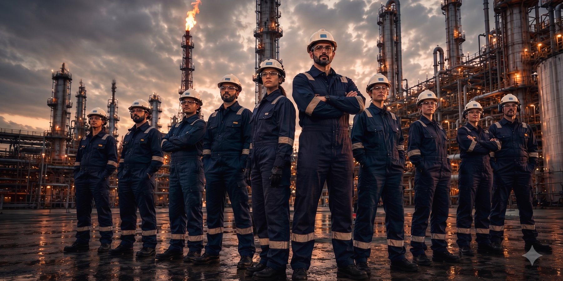 Operarios de industria con uniformes en Gabardina Confort de Alpaflex