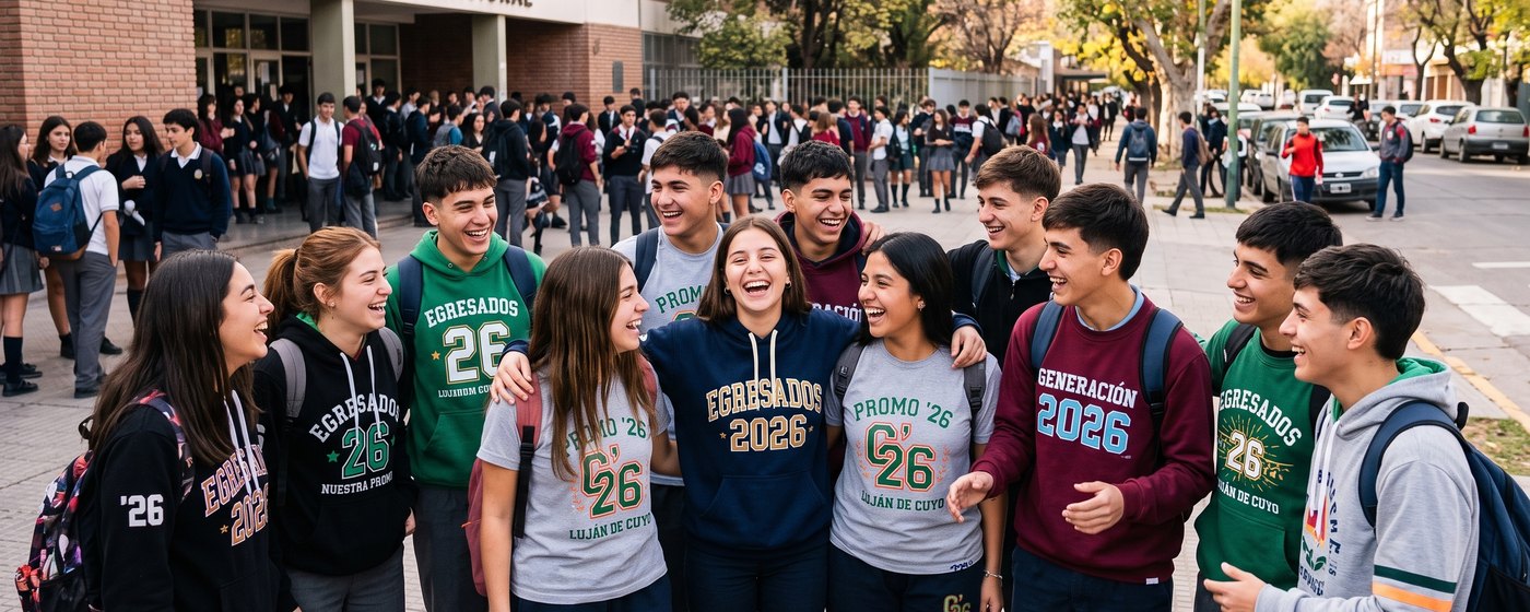 Egresados con buzos y remeras de promoción