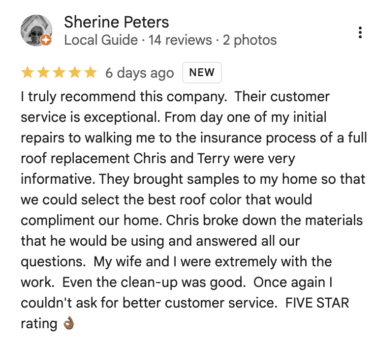 Google Review for The Odd Couple Roofing Specialists