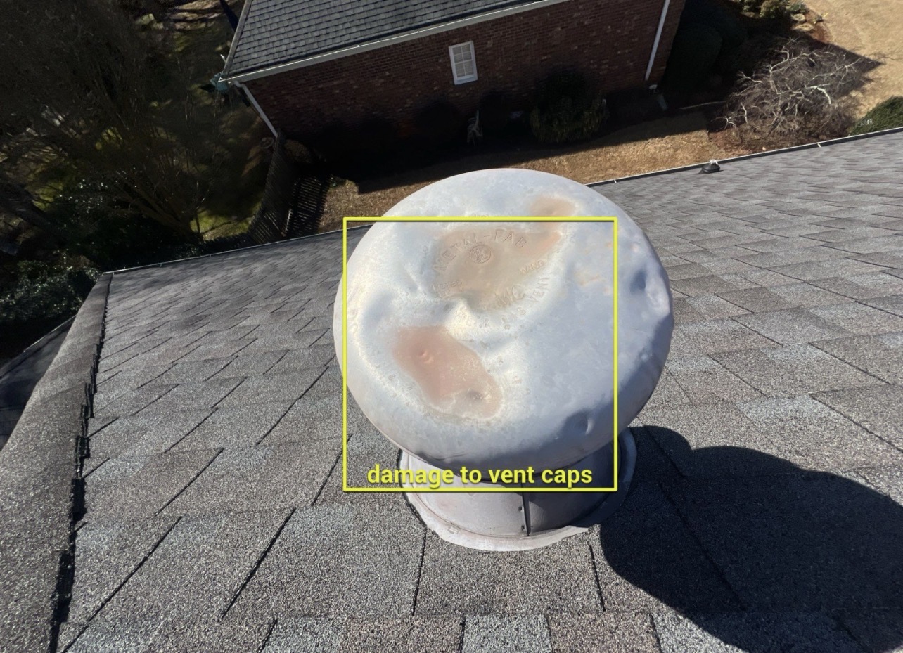 Hail damage to exhaust vent cap
