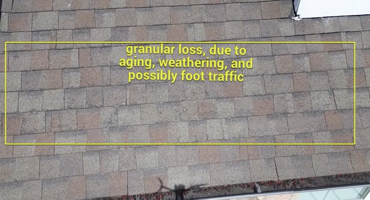 Granular loss due to UV exposure foot traffic and blistering