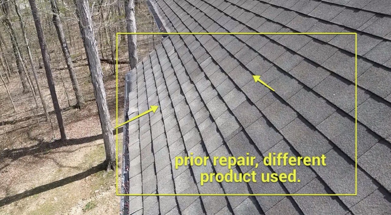 Prior roof repair with mismatched shingles