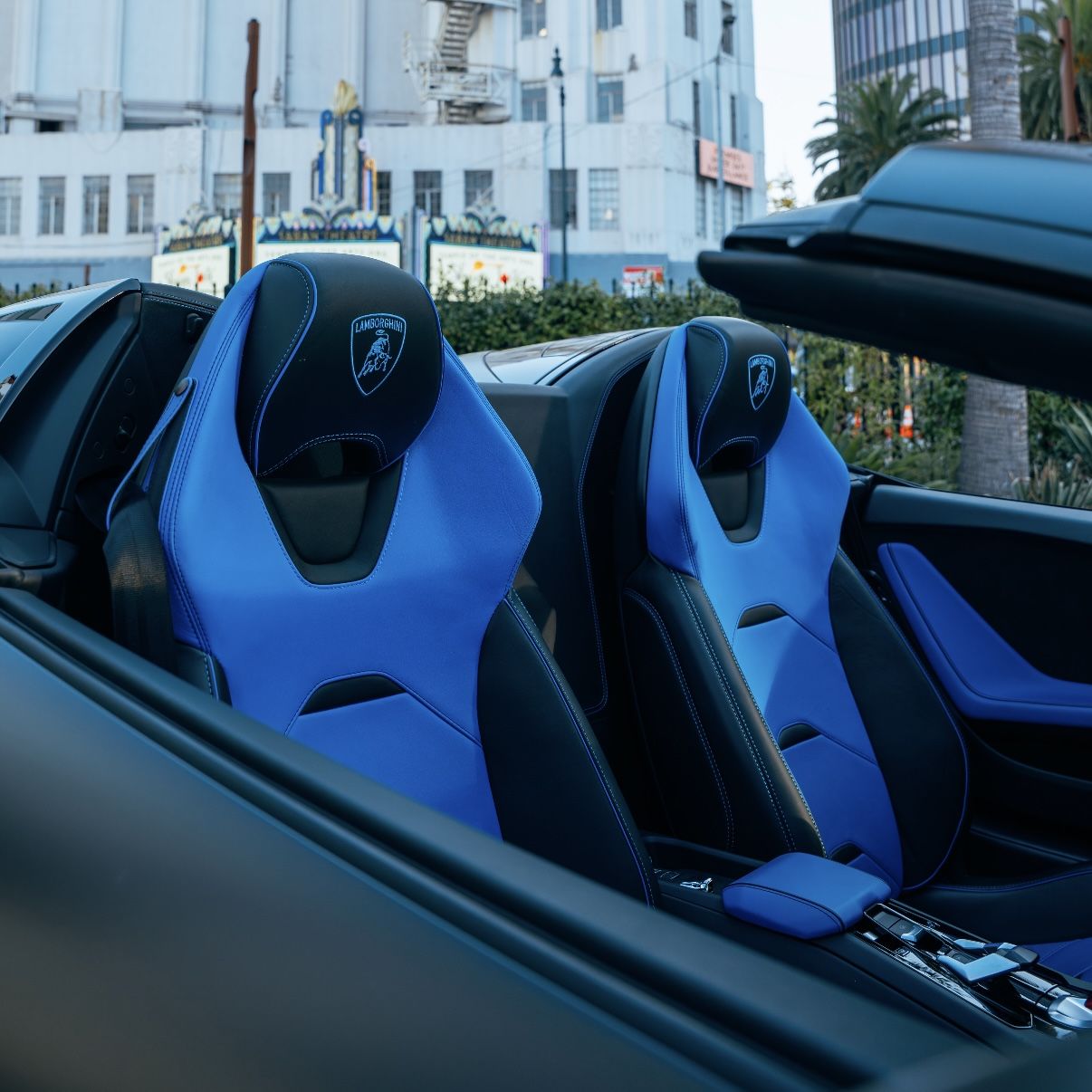 Matte black Lamborghini Huracan EVO Spyder blue interior