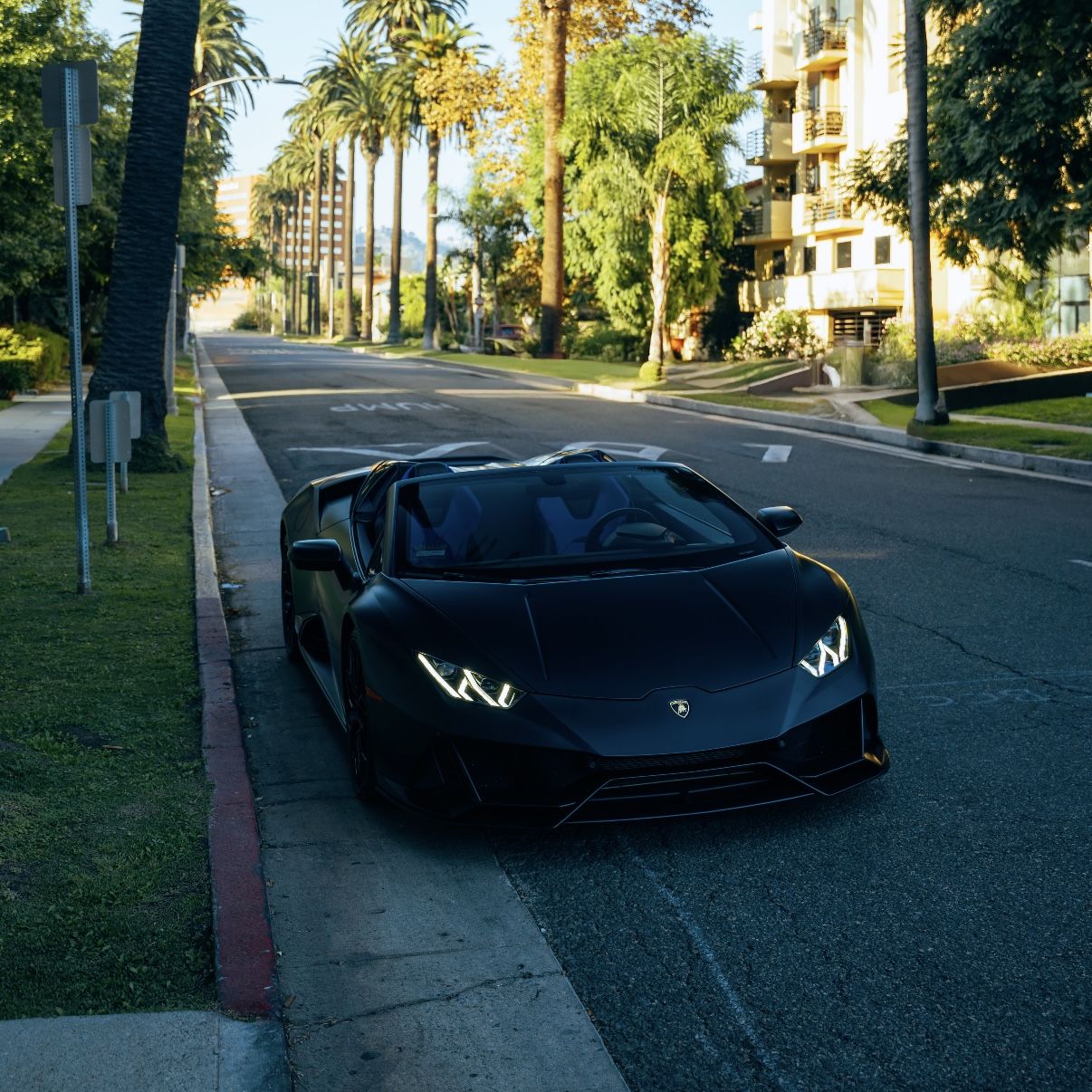Matte black Lamborghini Huracan EVO Spyder front