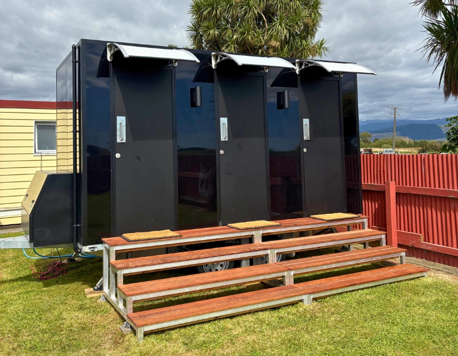 Luxury event portaloo trailer set up for outdoor events in Manawatū