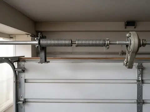 Broken torsion spring above a sectional garage door