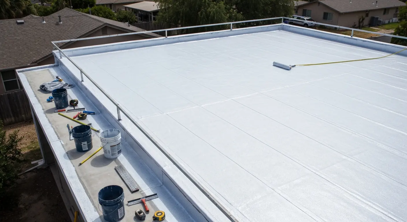 Flat roof with reflective coating