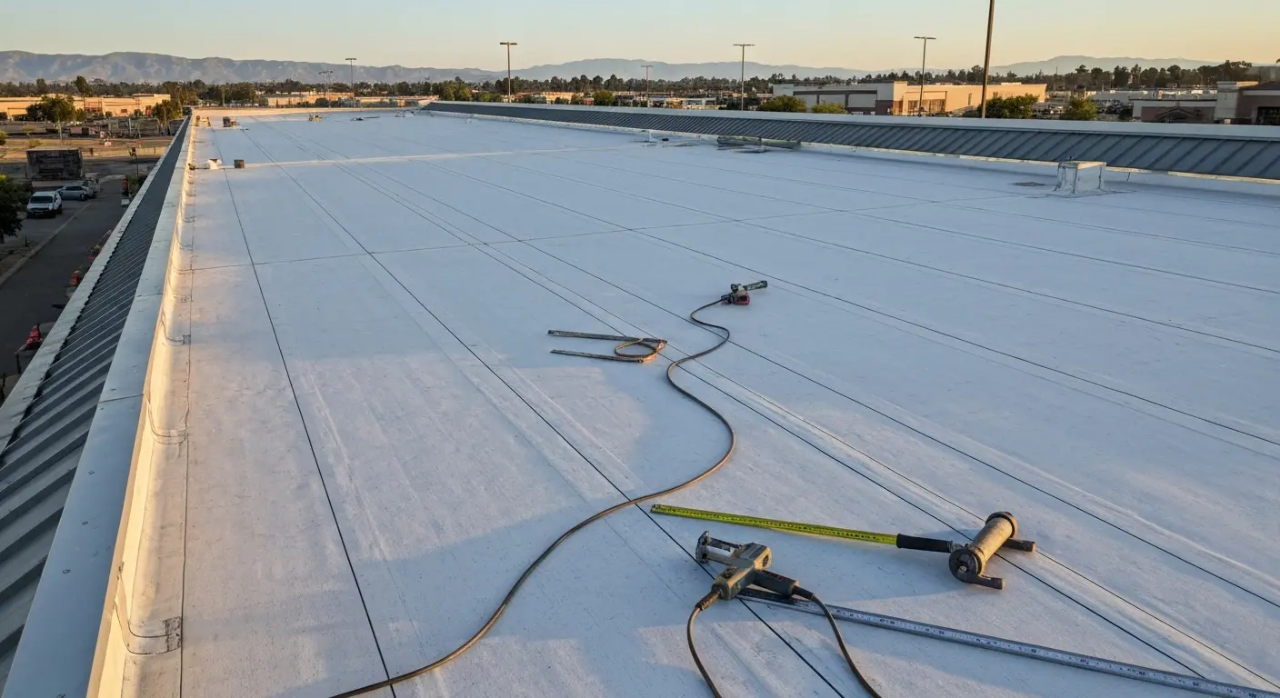 Commercial flat roof TPO system in Chino