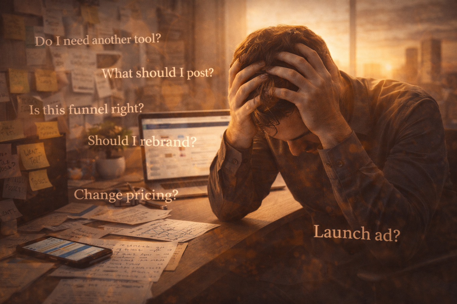 A few years ago, I noticed something strange. I was working hard. Revenue was coming in. Clients were happy. On paper, everything looked fine. But I was exhausted. Not physically exhausted. Mentally drained. Every day felt like 200 tiny decisions. What should I post? Should I take this call? Is this the right offer? Should I change pricing? Do I need another tool? Is this funnel right? Should I rebrand? Nothing was catastrophic. But everything required thinking. That is when I realized something most entrepreneurs never articulate. There is a silent tax on business owners. It is called decision fatigue. And it quietly destroys momentum. A few years ago, I noticed something strange. I was working hard. Revenue was coming in. Clients were happy. On paper, everything looked fine. But I was exhausted. Not physically exhausted. Mentally drained. Every day felt like 200 tiny decisions. What should I post? Should I take this call? Is this the right offer? Should I change pricing? Do I need another tool? Is this funnel right? Should I rebrand? Nothing was catastrophic. But everything required thinking. That is when I realized something most entrepreneurs never articulate. There is a silent tax on business owners. It is called decision fatigue. And it quietly destroys momentum.