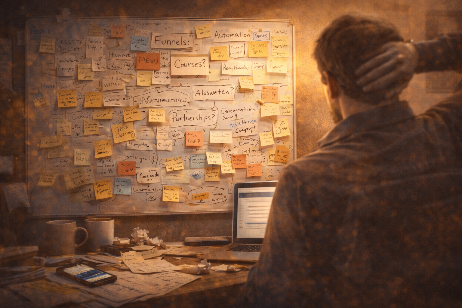 I remember sitting at my desk one night staring at a whiteboard full of ideas. Funnels. Courses. Automation workflows. New offers. Partnerships. It looked impressive. It also looked like chaos. At the time, I thought I had a motivation problem. Maybe I needed to push harder. Maybe I needed to wake up earlier. Maybe I needed another productivity system. What I actually had was a structure problem. And most entrepreneurs who feel stuck are dealing with the same thing. Your business is probably not broken. It is just unstructured. I remember sitting at my desk one night staring at a whiteboard full of ideas. Funnels. Courses. Automation workflows. New offers. Partnerships. It looked impressive. It also looked like chaos. At the time, I thought I had a motivation problem. Maybe I needed to push harder. Maybe I needed to wake up earlier. Maybe I needed another productivity system. What I actually had was a structure problem. And most entrepreneurs who feel stuck are dealing with the same thing. Your business is probably not broken. It is just unstructured.