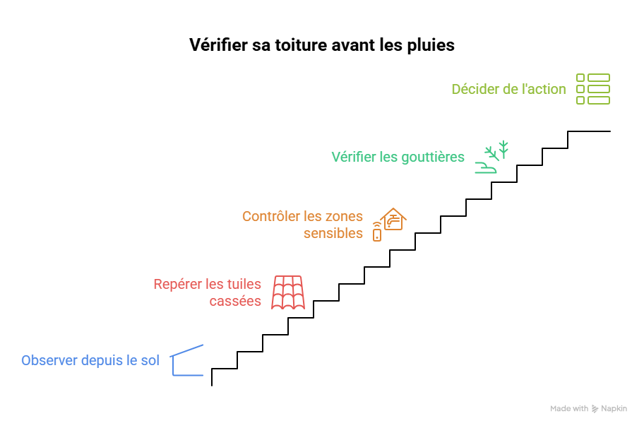 Vérification d’une toiture après l’été avant les pluies d’automne Vérification d’une toiture après l’été avant les pluies d’automne