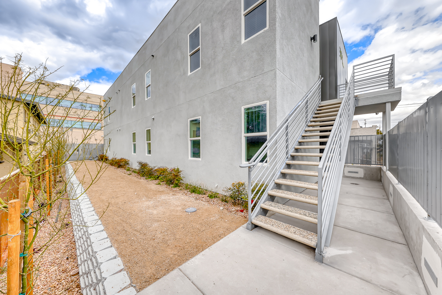 Side yard and exterior stairs