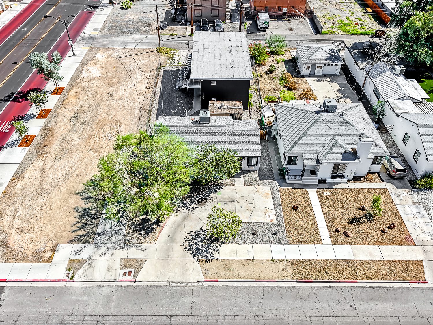 Aerial view of property and surrounding downtown blocks