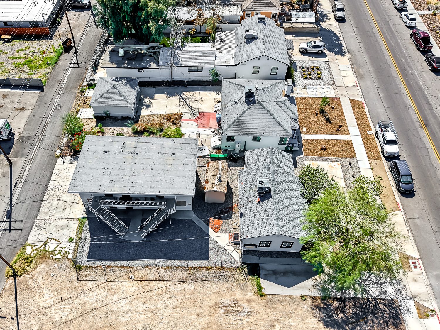Aerial view of property and surrounding downtown blocks