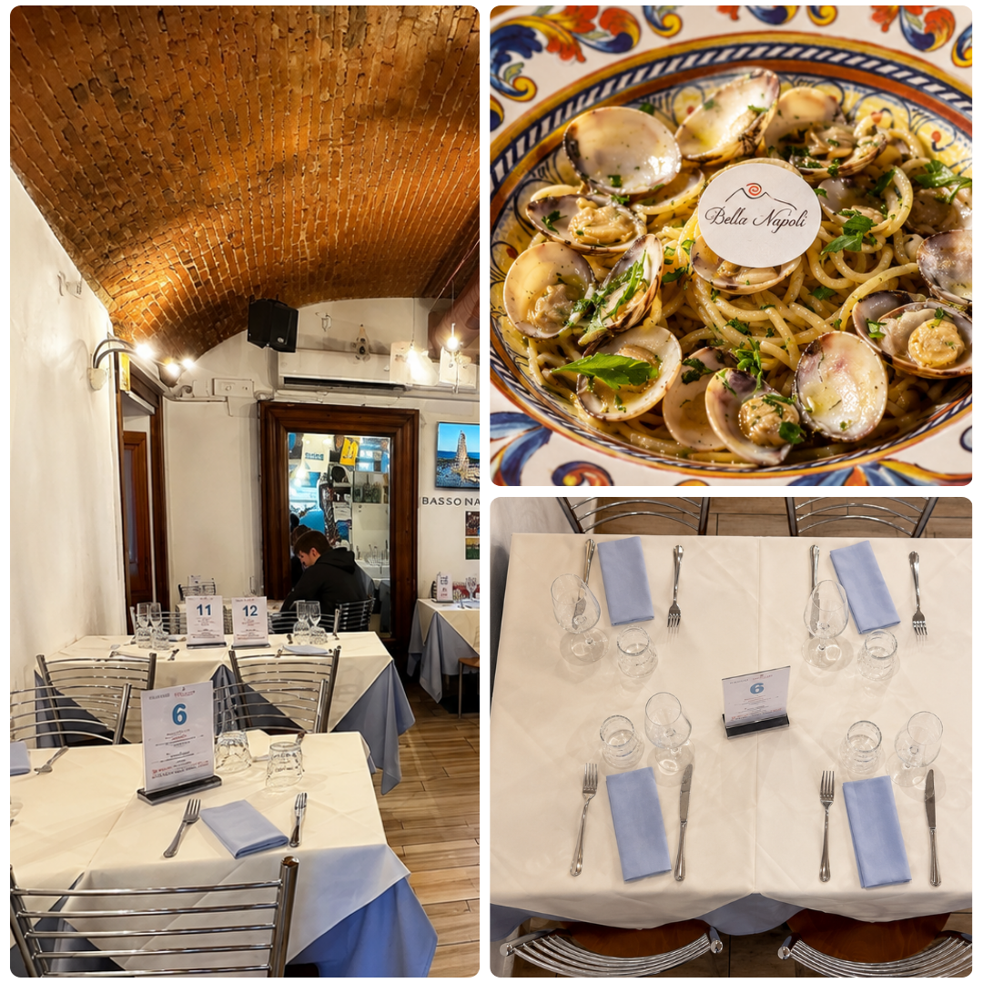 Spaghetto alle Vongole e ambiente di Bella Napoli