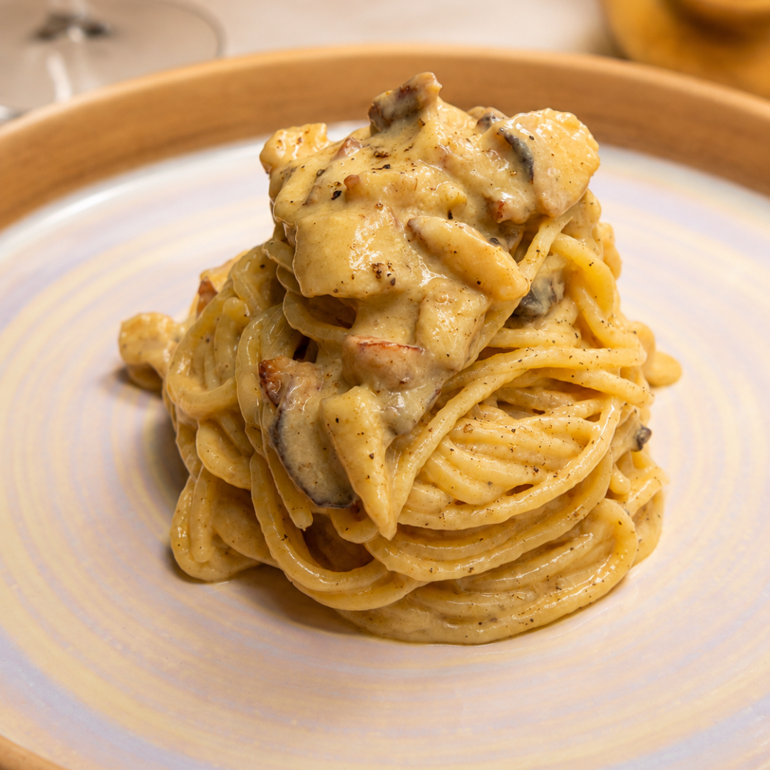 Carbonara di Mare cremosa con cozze e pesce spada