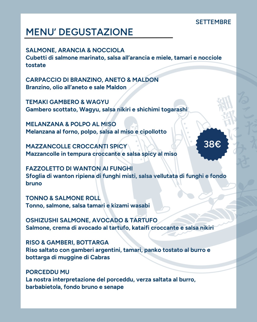 Menù degustazione MU Fish del mese di settembre