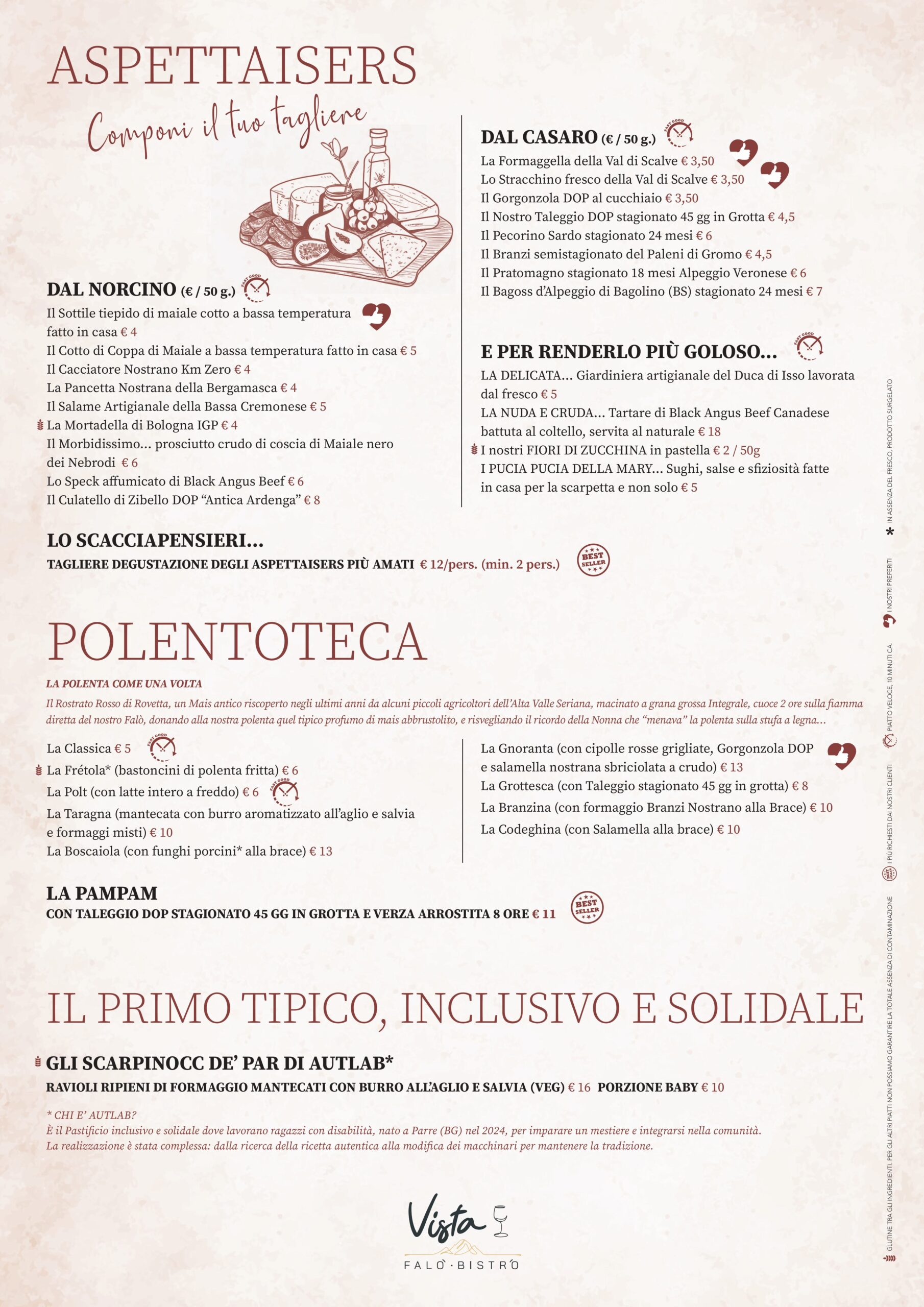 Seconda pagina del menù di Vista Falò