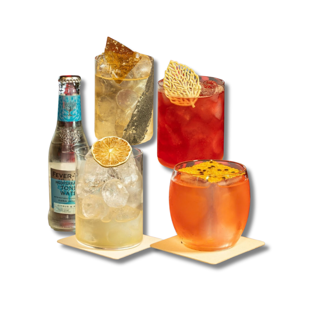 La selezione di cocktail DROP, dai long drink agli aperitivi, con agrumi e guarnizioni