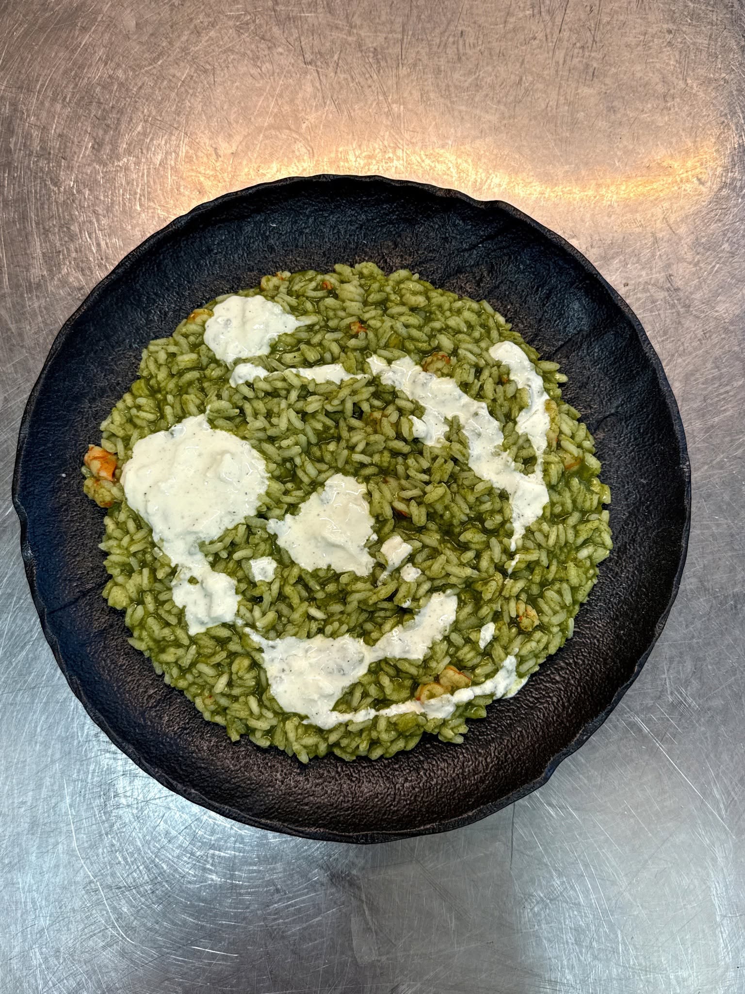 Riso Carnaroli in cremoso verde con stracciatella