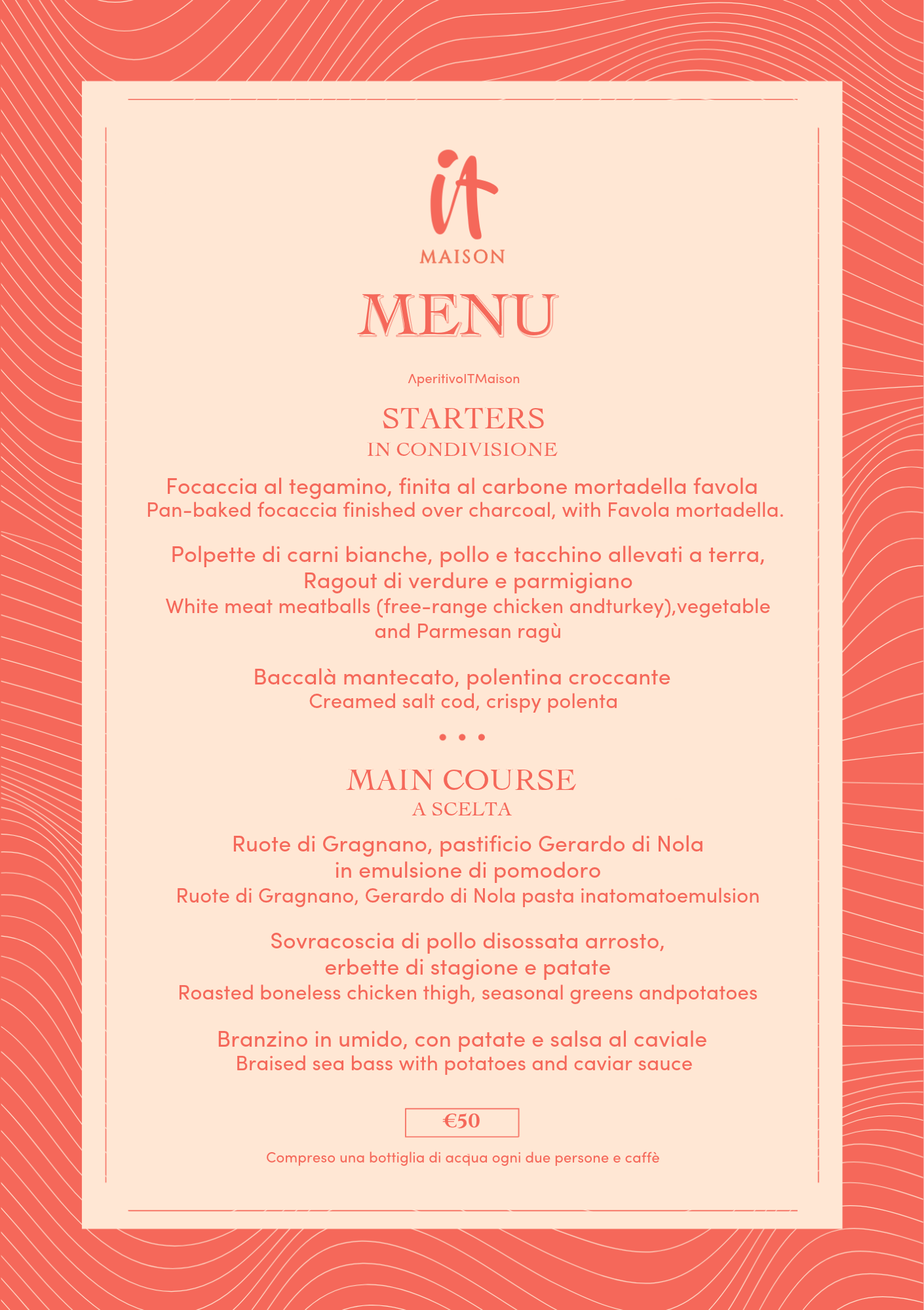 Menu della nuova proposta degustazione di IT Maison