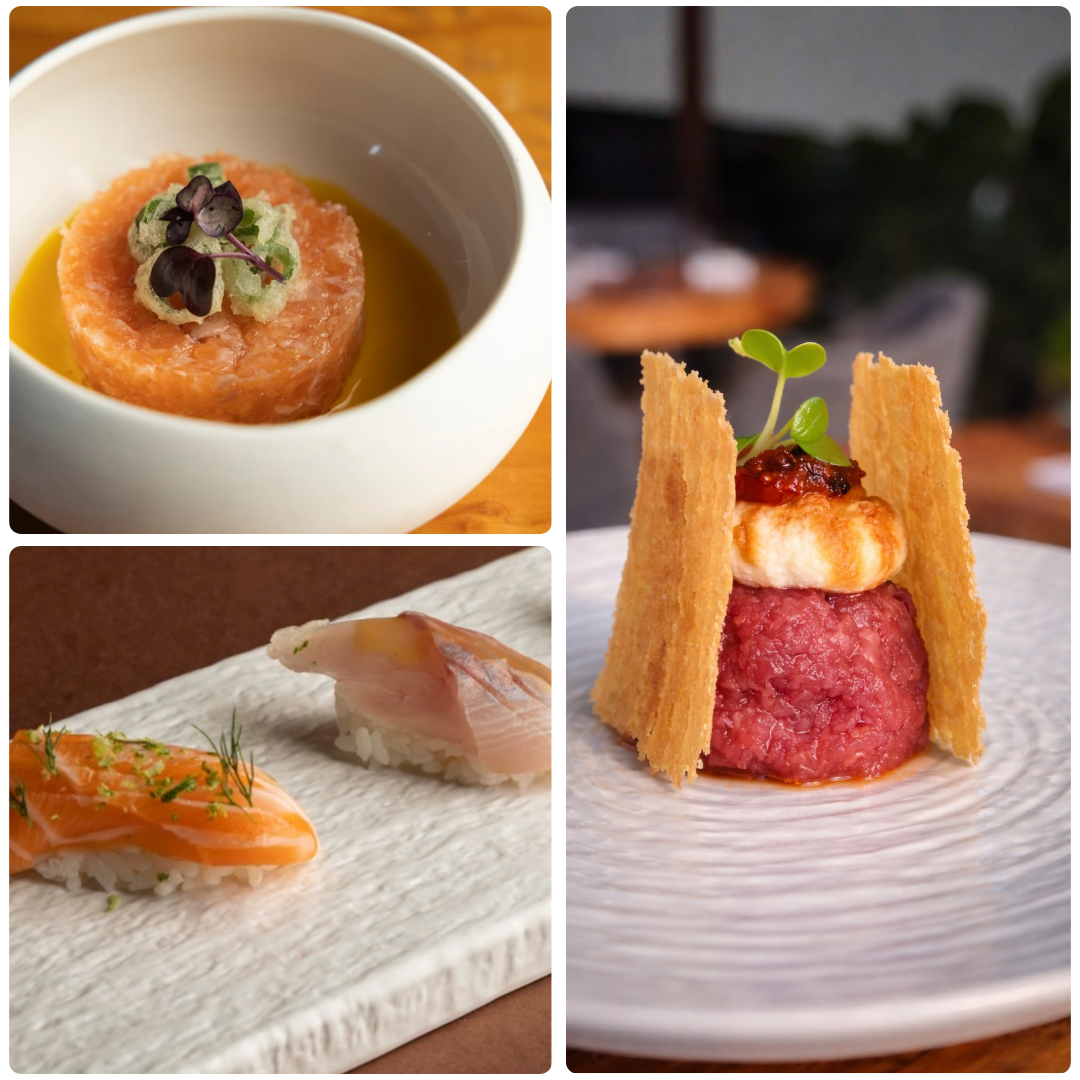 Selezione di piatti MU Fish con sushi e proposte fusion