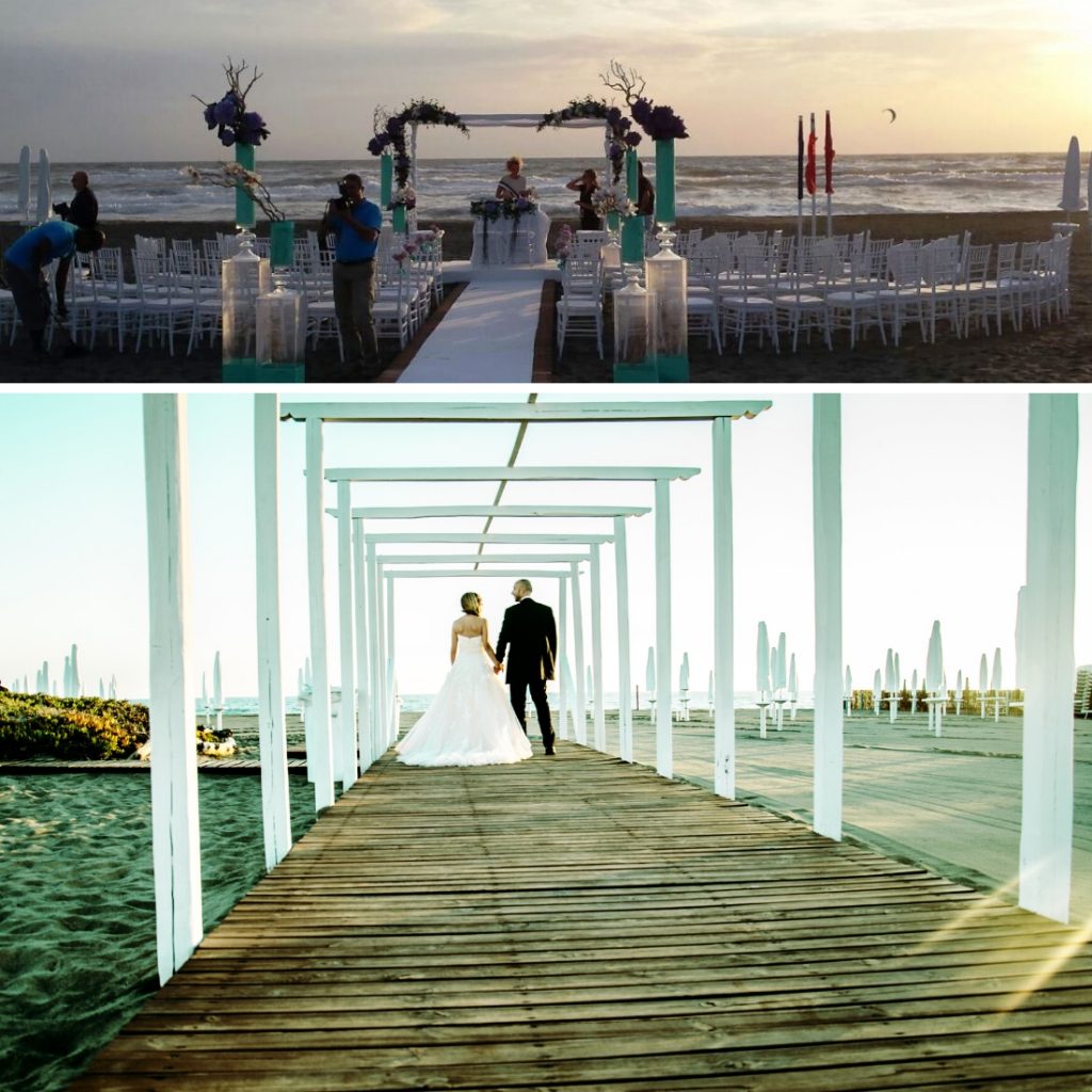 La sala interna del Levante, ampia ed elegante, con vista sul mare di Fregene