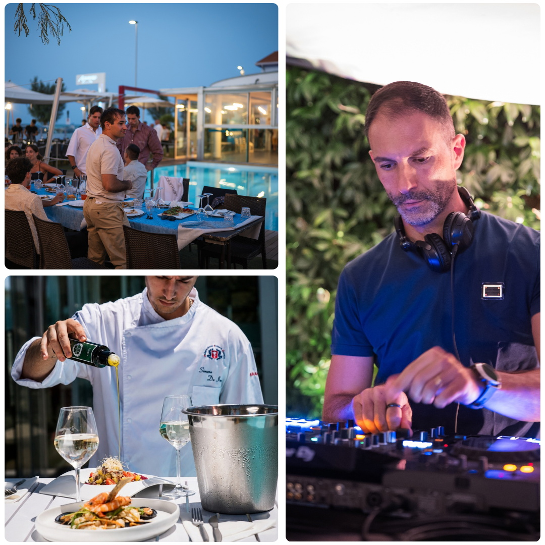 Una serata di Acquapazza con ospiti a bordo piscina, cucina di pesce e musica