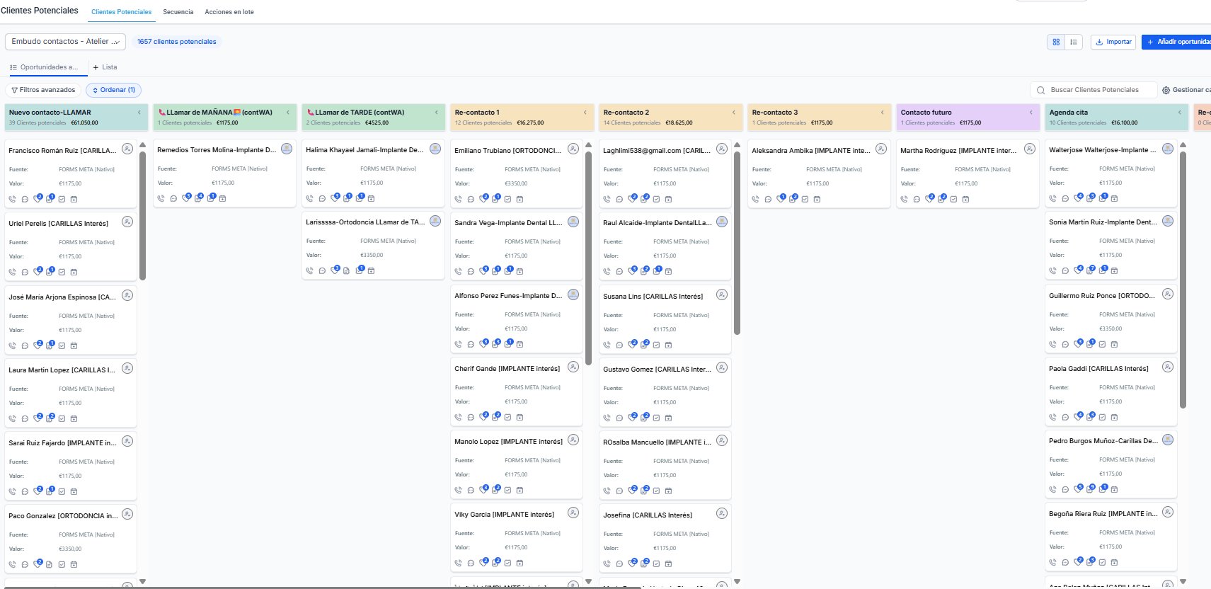 Pipeline CRM con seguimiento de contactos