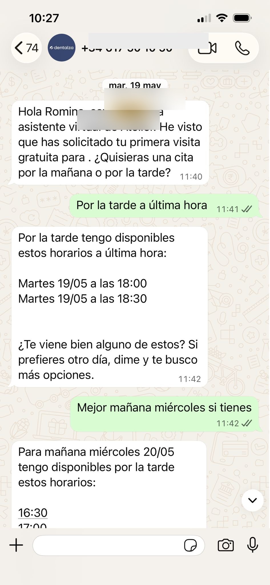 Conversación del agente de IA por WhatsApp