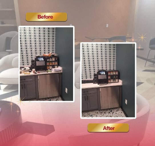 Before and after photos of an office cleaned by Mack Maids