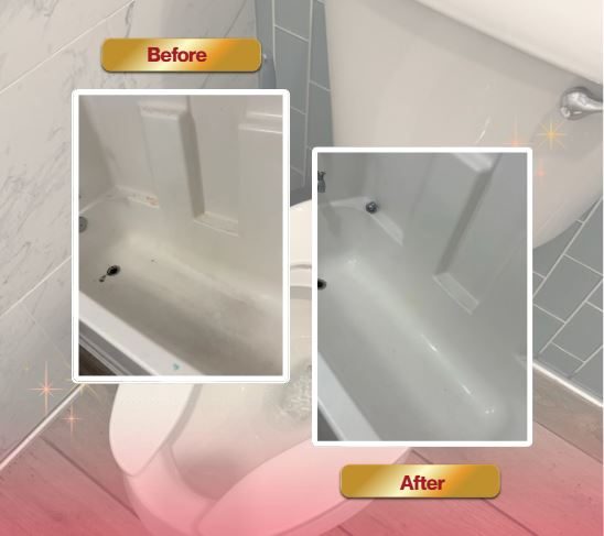 Before and after photos of a restroom cleaned by Mack Maids