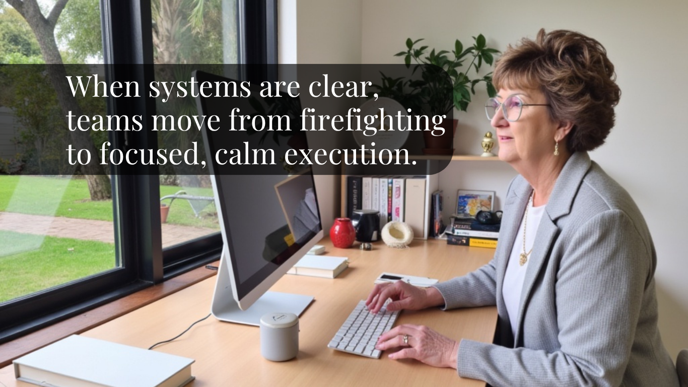 When systems are clear teams move from fire fighting to focused calm execution When systems are clear teams move from fire fighting to focused calm execution