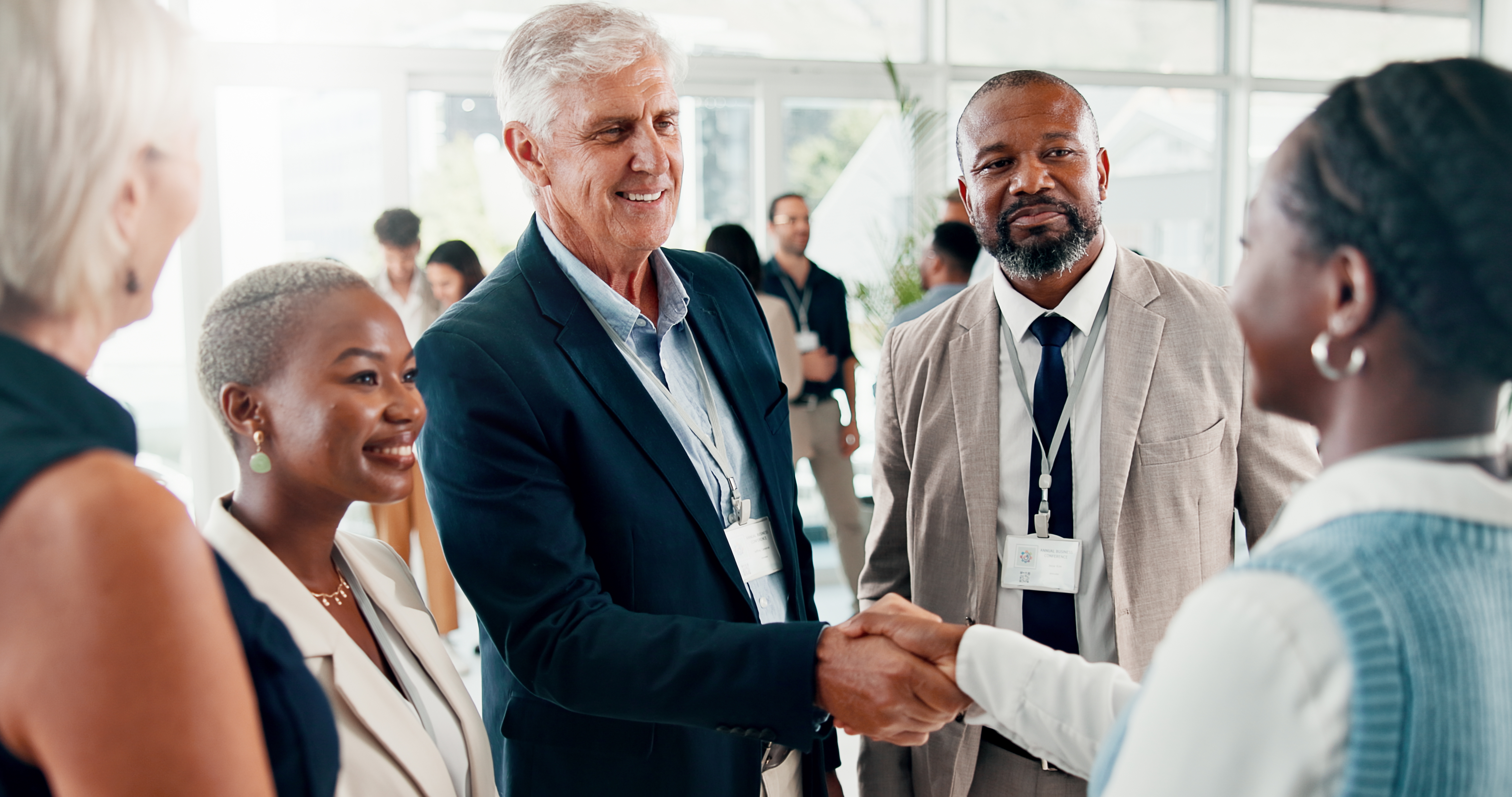 Professionals networking at a business conference