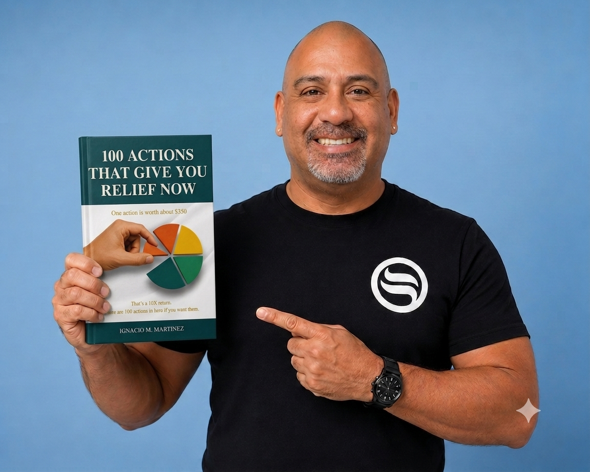 Ignacio Mendoza Martinez holding 100 Actions That Give You Relief Now