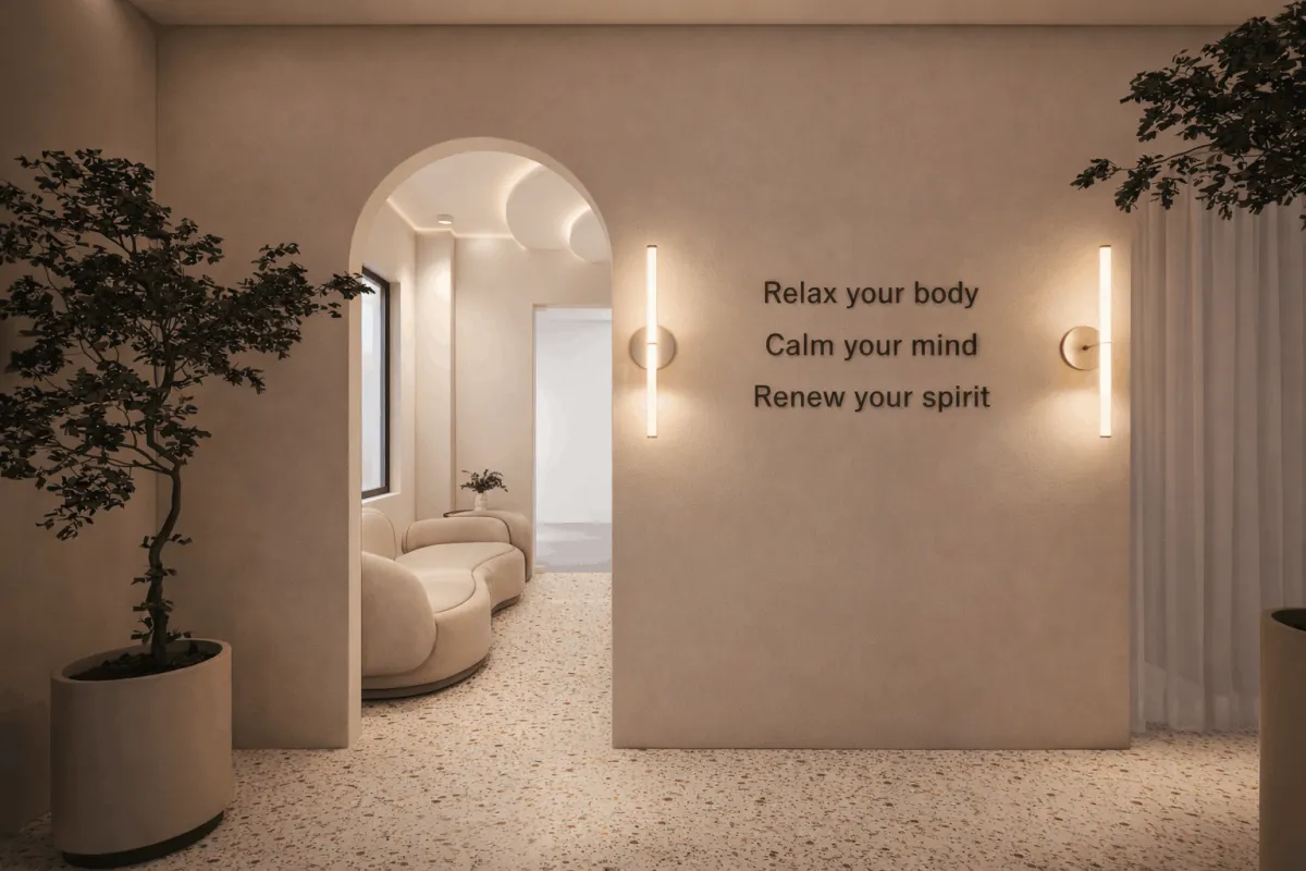 Wall quote: Relax your body, Calm your mind, Renew your spirit