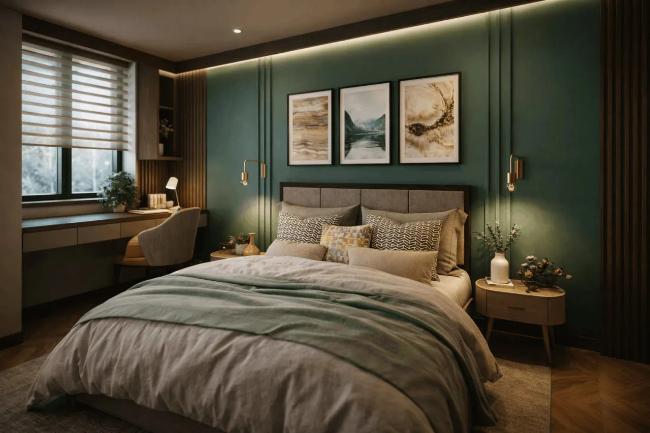 Guest room wardrobe and storage wall