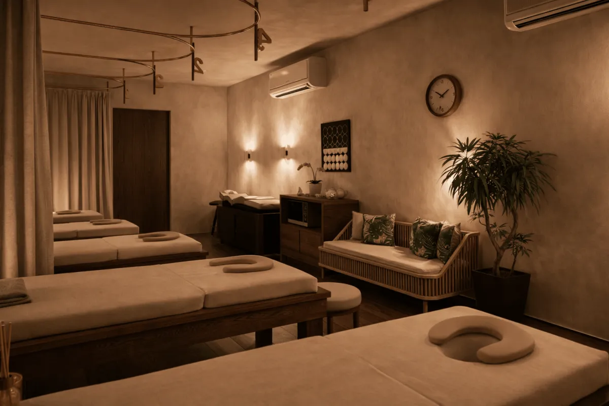 Masaje La Guia storefront with Traditional Massage Hub signage