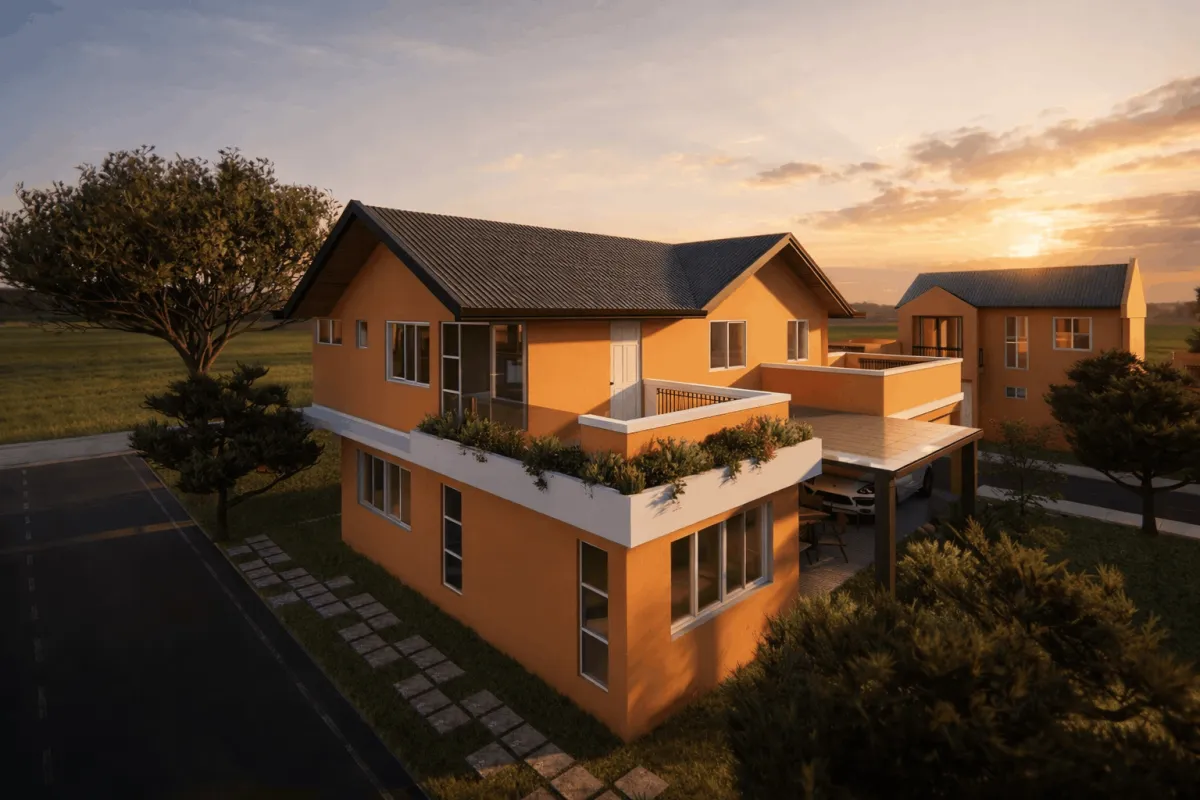 Aerial view of expanded Camella house on corner lot