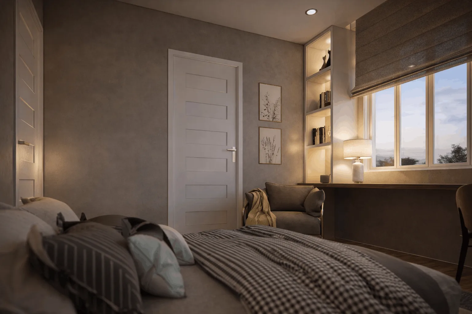 Bedroom with built-in study