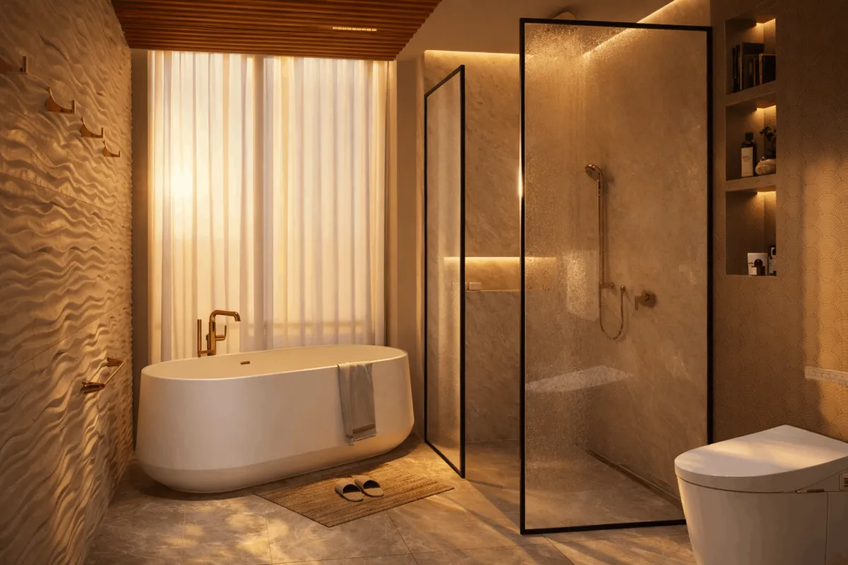 Freestanding tub with textured walls